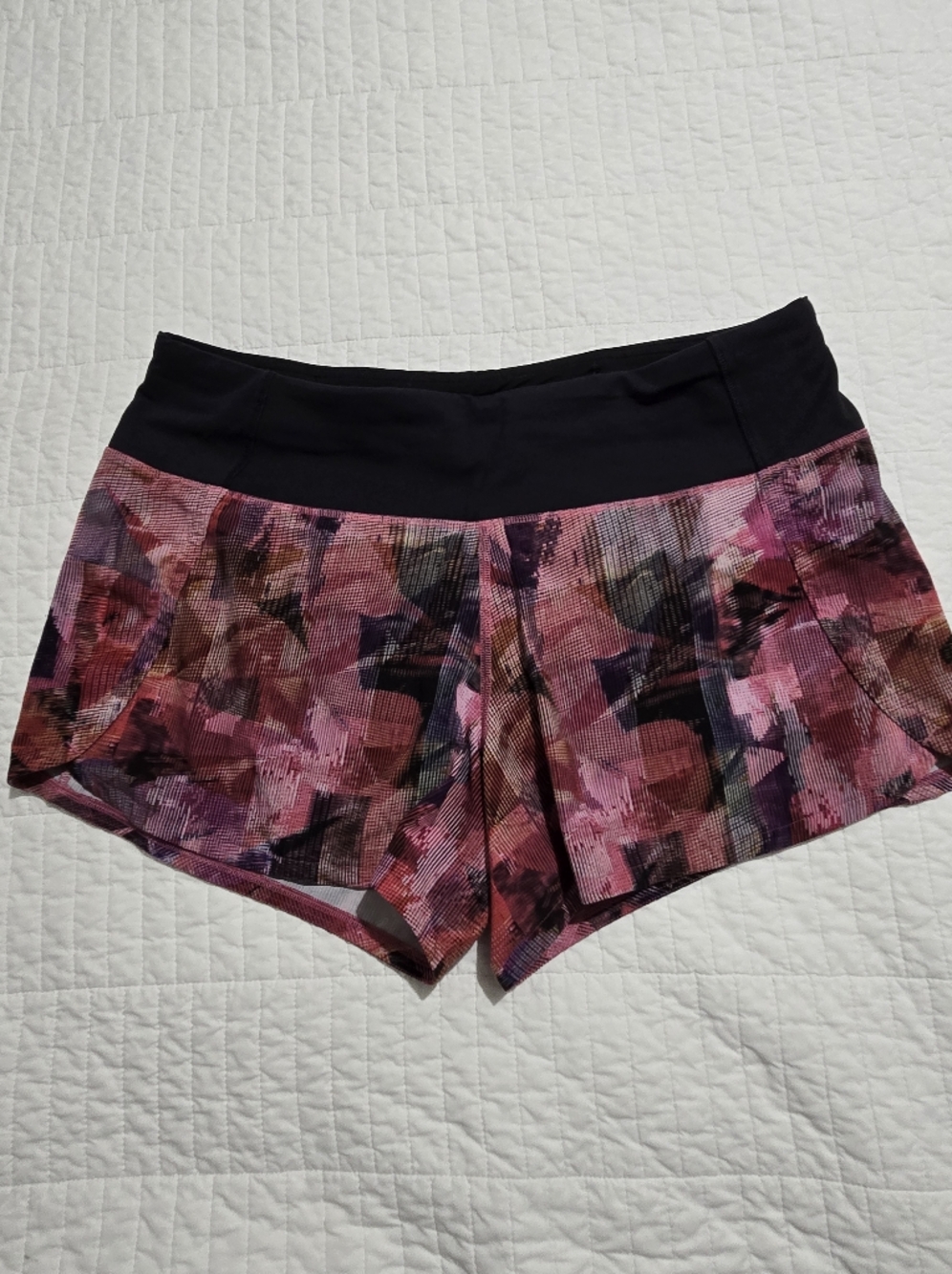 lululemon athletica Pink Abstract Print Running Shorts with Black Waistband - Picture 2 of 6